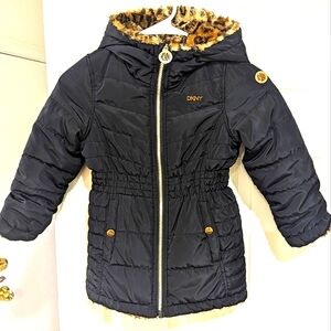 NWOT DKNY Girls Reversible Hooded Quilted Puffer Coat w/Sherpa Lining (5/6)